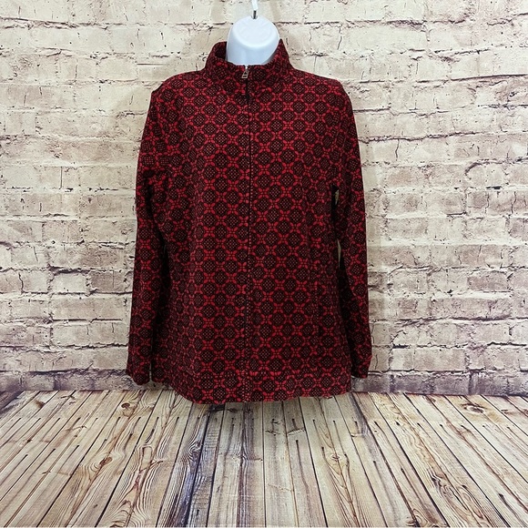 Kim Rogers Red Geometric Print Velour Zipper Jacket NWOT - Picture 1 of 10